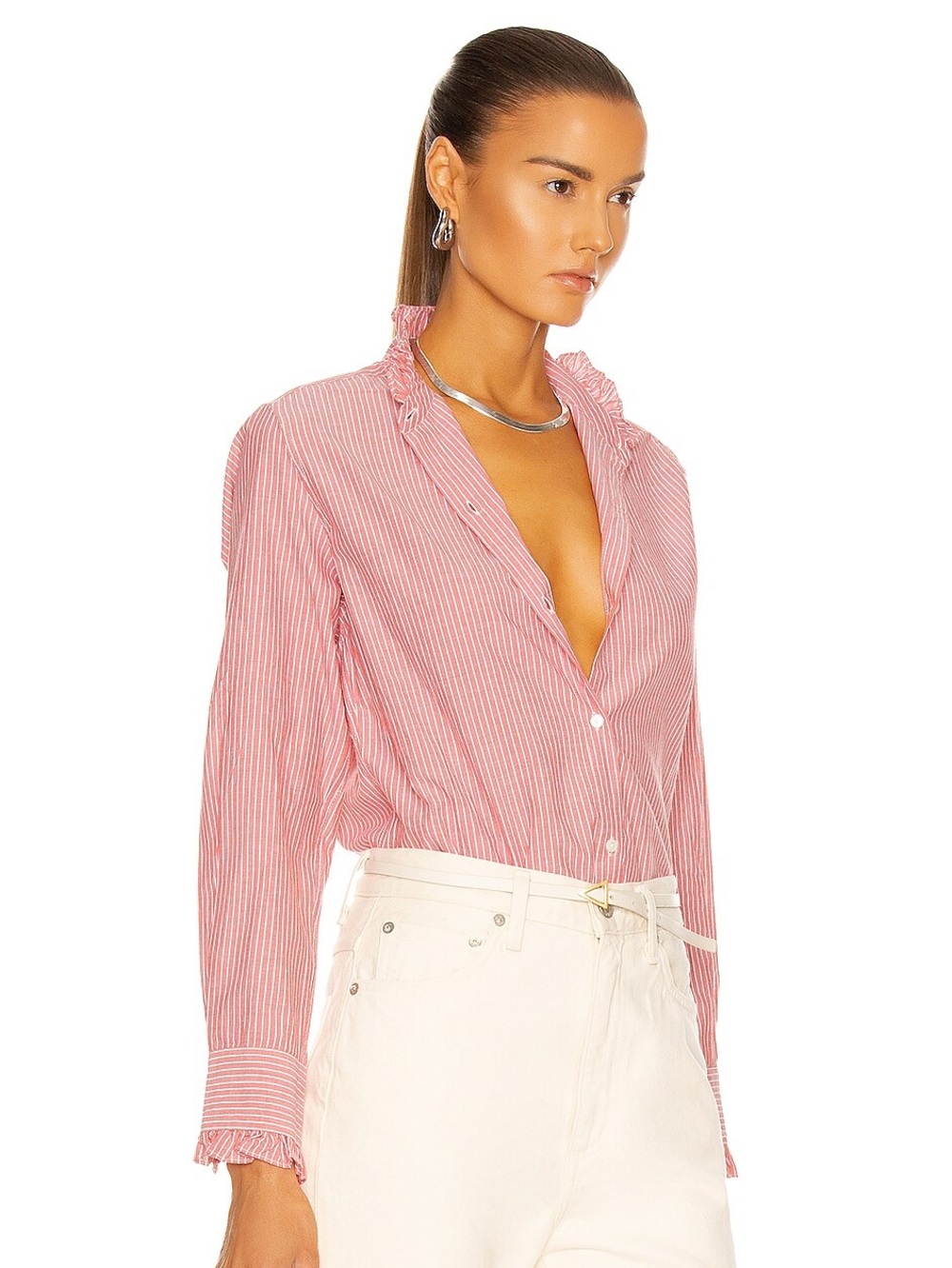 Nili Lotan Lydia Striped Button Down Shirt Ruffle Size Small Pink White